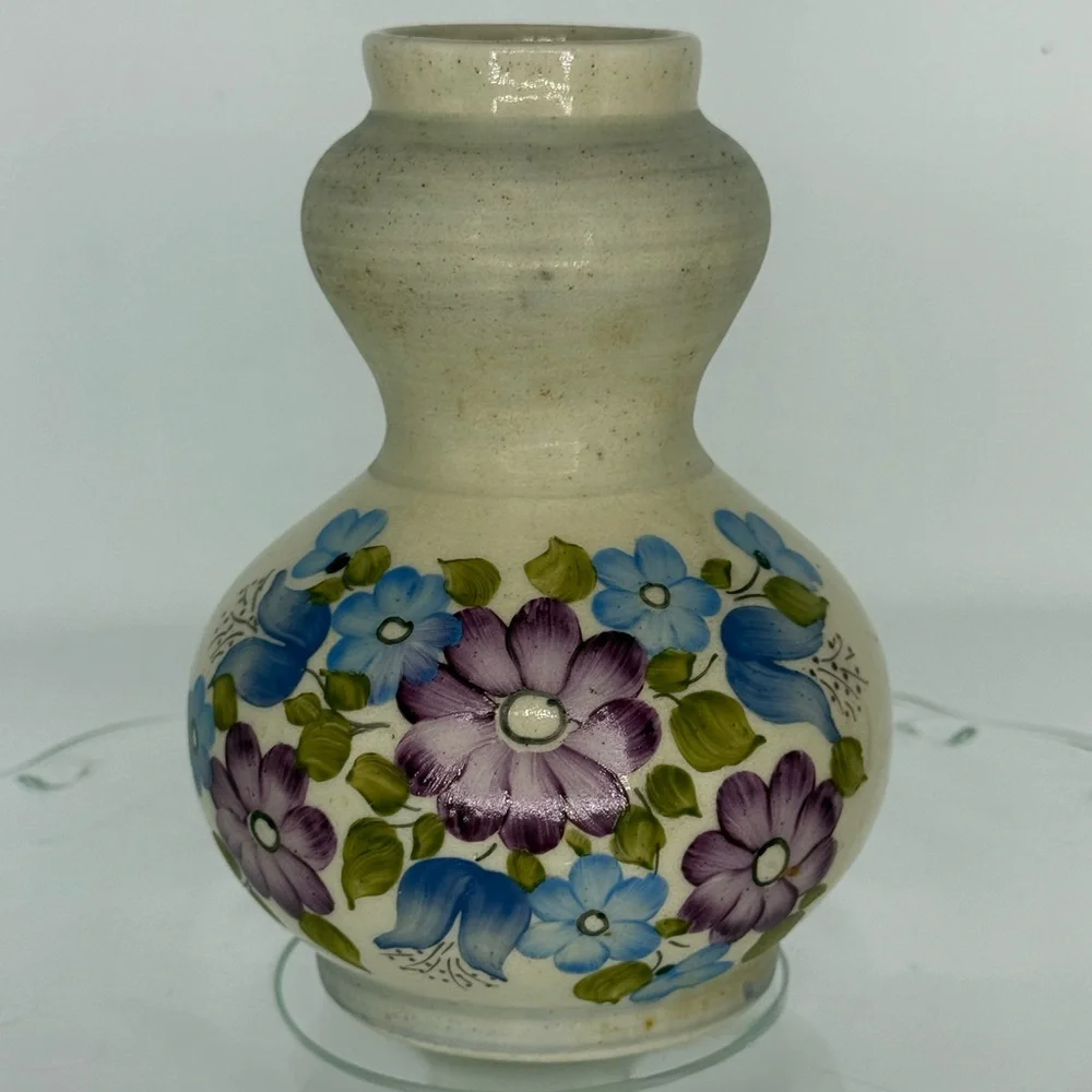 Vintage Floral Ceramic Vase with Purple and Blue Flowers - Picture 2 of 7